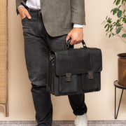 
Solid Antique Brass Hardware & Heavy-Duty Dual Zipper Detail on Springfield Full-Grain Leather Briefcase