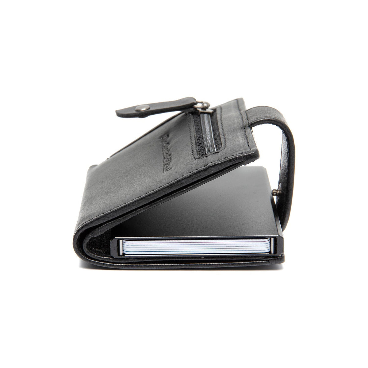 
Barrea Full-Grain Leather Card Holder - Structured Side Profile Showing Gusset Depth & Expansion Capacity