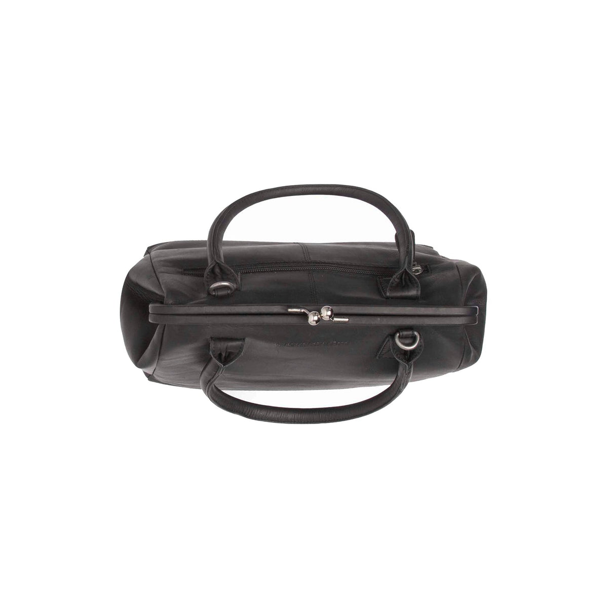 
Close-Up Detail of Classic Collar & Heavy-Duty Zipper Hardware on Dorin Full-Grain Leather Handbag