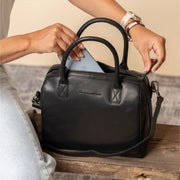 
Langton Full-Grain Leather Handbag - Lateral Side Profile View Showing Sleeve Cut & Athletic Taper Fit