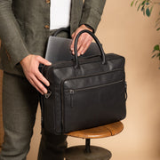 
Tacama Full-Grain Leather Laptop Bag - Structured Side Profile Showing Gusset Depth & Expansion Capacity