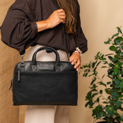 
Tilbury Full-Grain Leather Laptop Bag - Structured Side Profile Showing Gusset Depth & Expansion Capacity