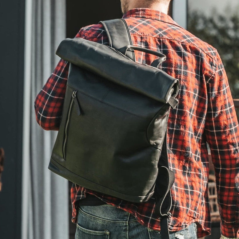 Liverpool Full-Grain Leather Roll-top Backpack