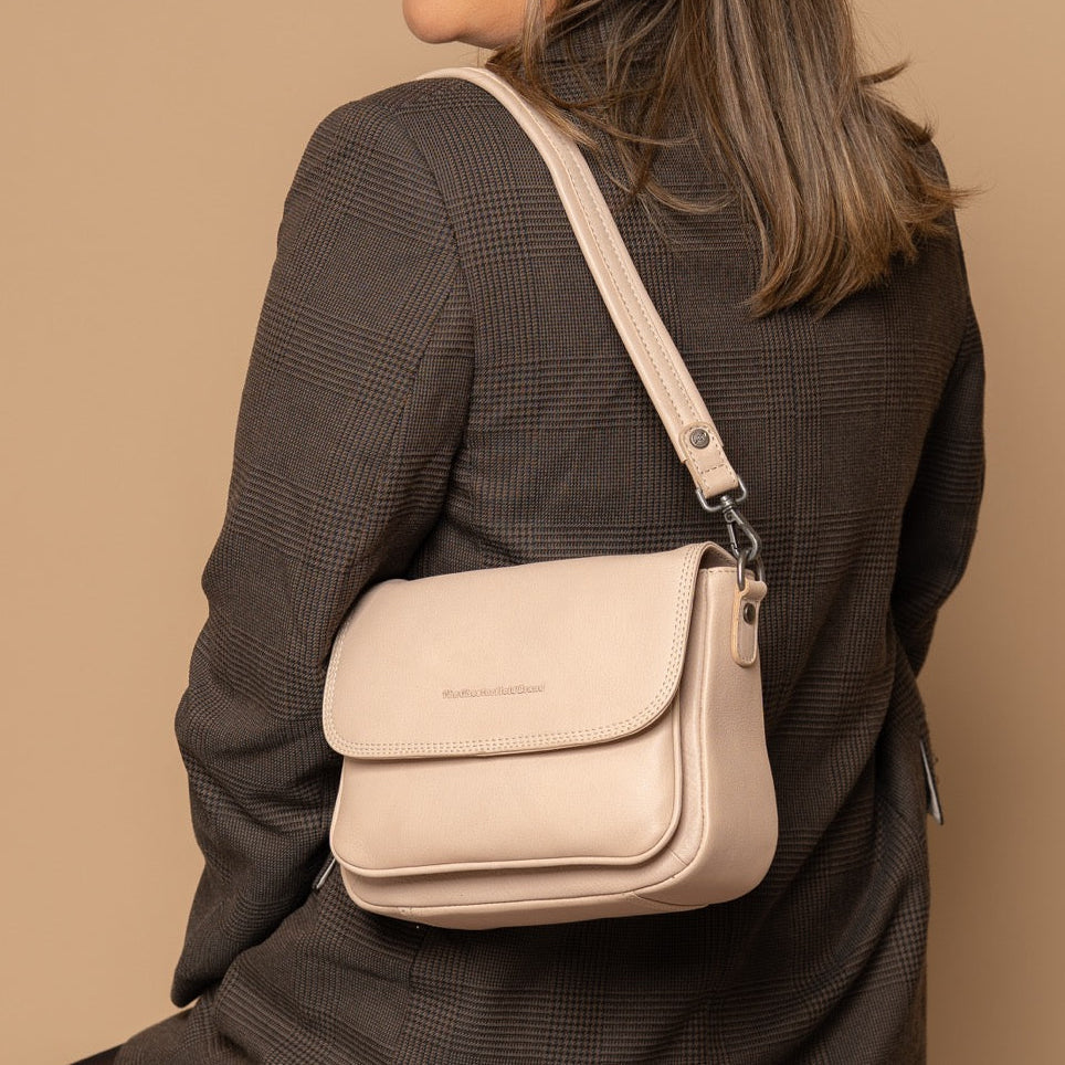 
Classic 100% Full-Grain leather Bag - Rear Perspective Showing Reinforced Leather Straps & Stitching