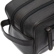 
Close-Up Detail of Classic Collar & Heavy-Duty Zipper Hardware on Stacey Full-Grain Leather Toiletry Bag