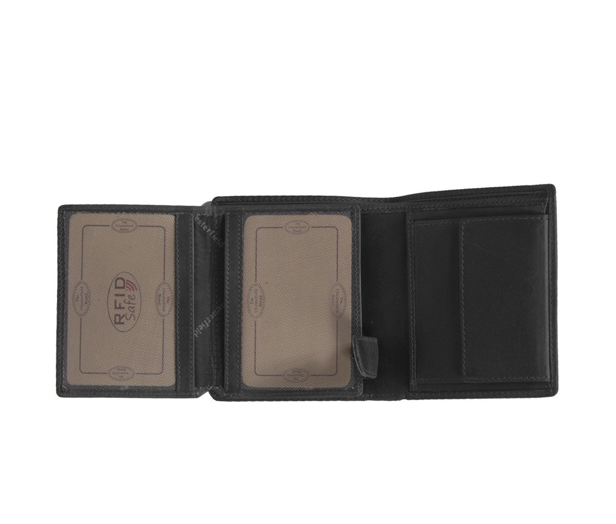 
Classic 100% Full-Grain leather Wallet - Rear Perspective Showing Reinforced Leather Straps & Stitching