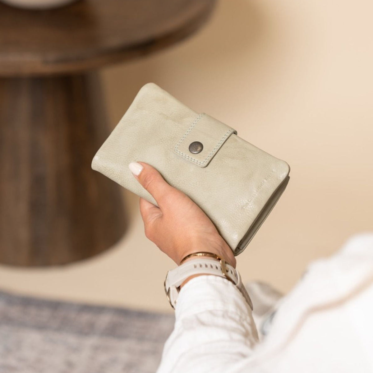 
Classic 100% Full-Grain leather Wallet - Rear Perspective Showing Reinforced Leather Straps & Stitching