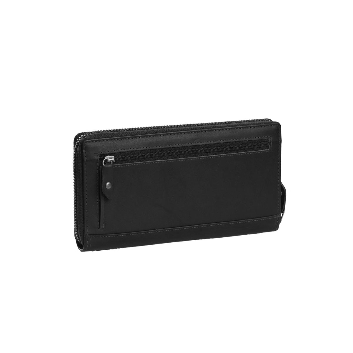 
Solid Antique Brass Hardware & Heavy-Duty Dual Zipper Detail on Halle Full-Grain Leather Wallet