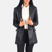 
Open Hem & Hem Craftsmanship Construction Detail on Women's Marilyn Tan Brown Leather Blazer