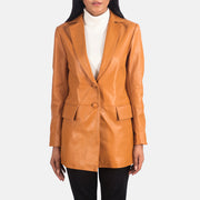 
Women's Marilyn Tan Brown Leather Blazer in Tan Brown Sheepskin Leather - Front Profile View & Tailored Silhouette | Buy Online