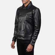 
Black Cowhide leather Blazer - Back View Showing Tailored Shoulder Fit & Clean Hemline