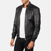 
Black Sheepskin Leather Bomber Jacket - Back View Showing Tailored Shoulder Fit & Clean Hemline