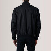 
Close-Up Detail of Snap Button & Zipper Hardware on Morrison Black Canvas Bomber Jacket For Men