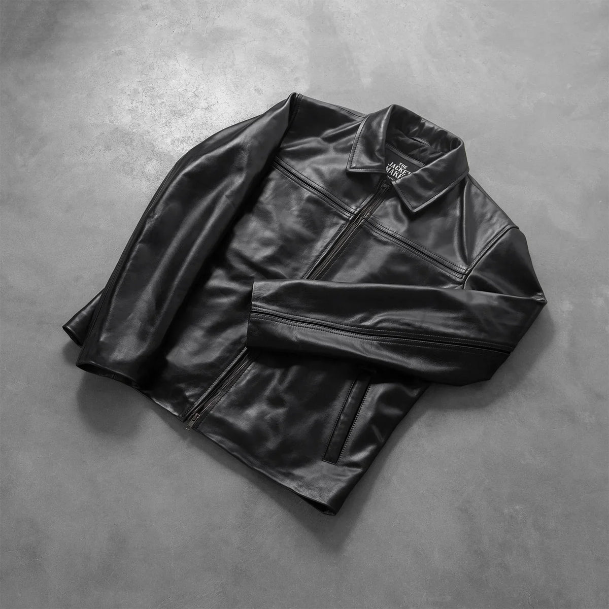 
Open hem & Hem Craftsmanship Construction Detail on Men's Mystical Black Leather Jacket
