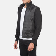 
Black Polyester (Torso) &Amp; Knitted Fabric (Sleeves) Winter Jacket - Back View Showing Tailored Shoulder Fit & Clean Hemline