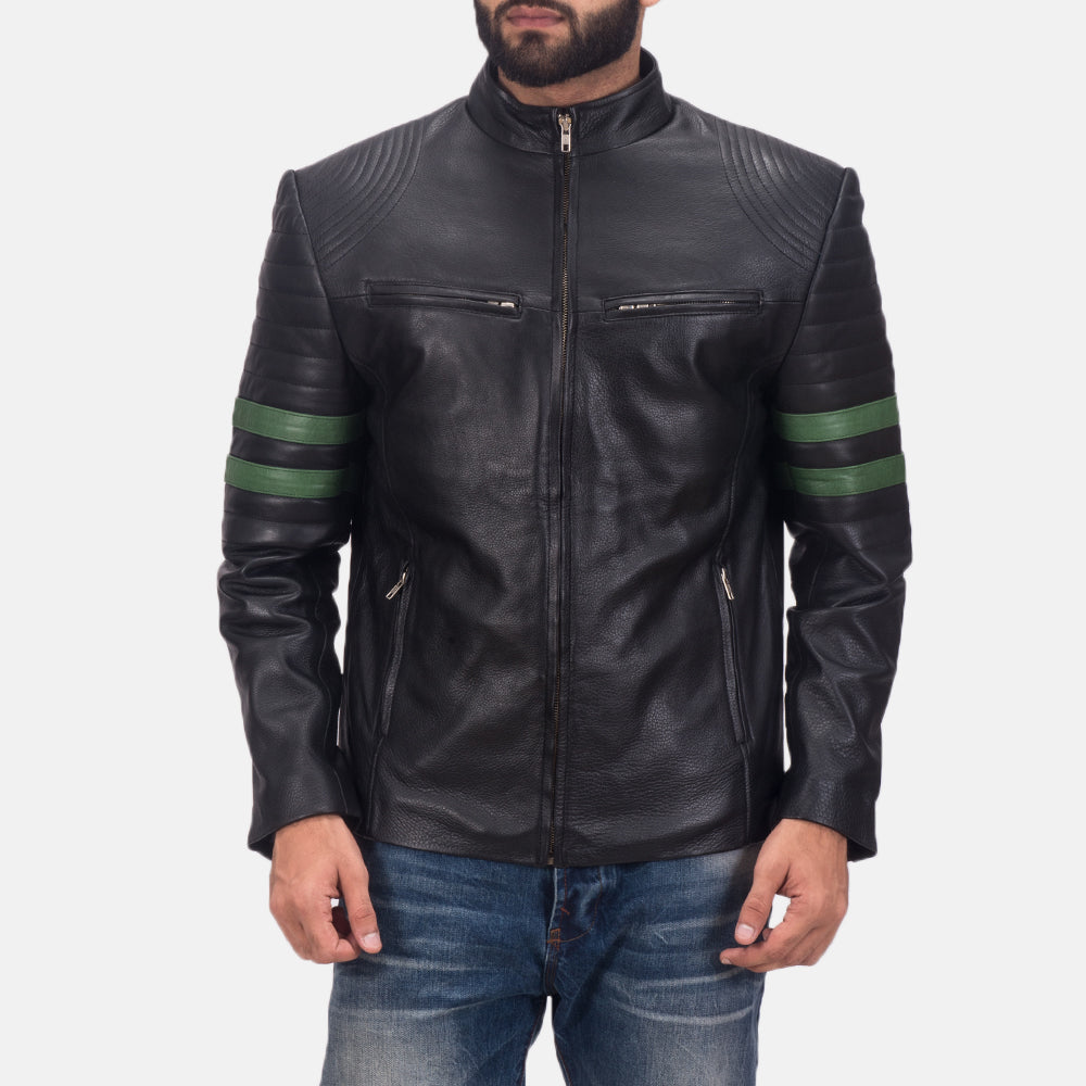 
Night Trooper Leather Jacket in Black Cowhide Leather - Front Profile View & Tailored Silhouette | Buy Online