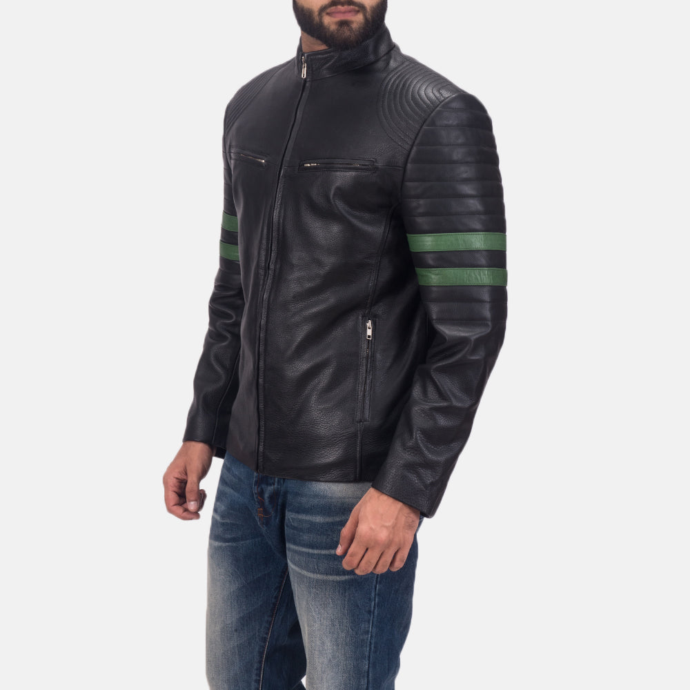 
Black Cowhide Leather Biker Jacket - Back View Showing Tailored Shoulder Fit & Clean Hemline