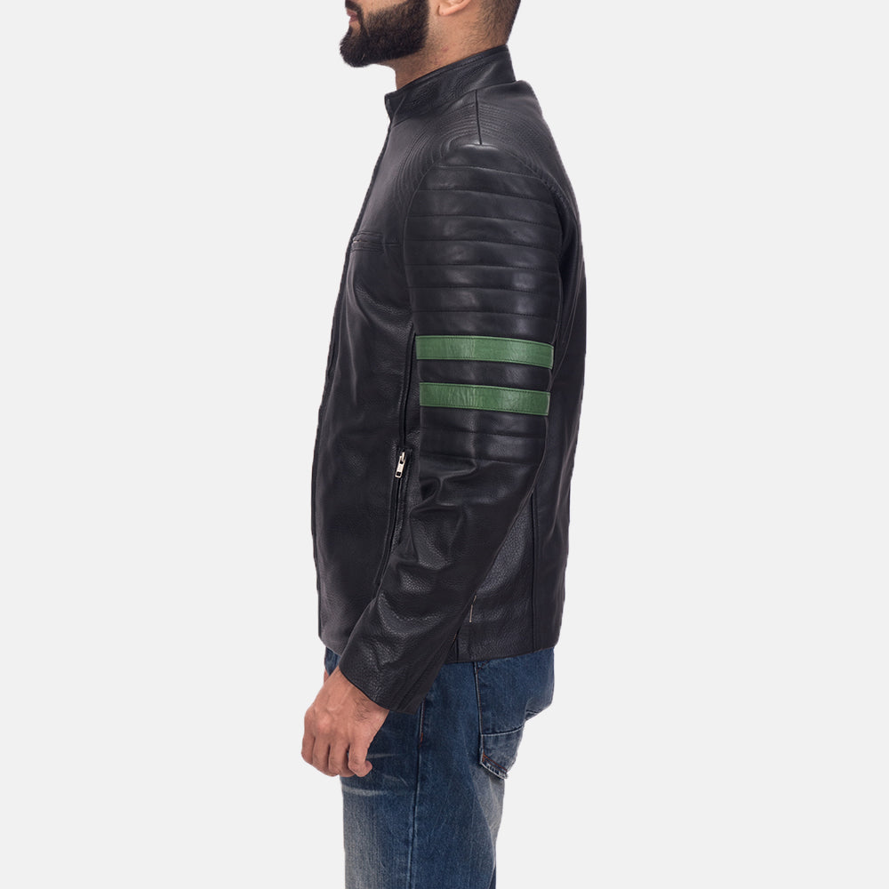 
Night Trooper Leather Jacket - Lateral Side Profile View Showing Sleeve Cut & Athletic Taper Fit