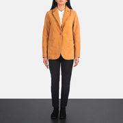 
Women's Norma Brown Suede Blazer - Lateral Side Profile View Showing Sleeve Cut & Athletic Taper Fit