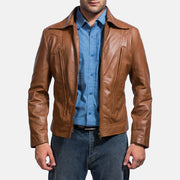 
Old School Brown Leather Jacket in Brown Sheepskin Leather - Front Profile View & Tailored Silhouette | Buy Online