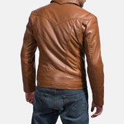 
Close-Up Detail of Shirt & Zipper Hardware on Old School Brown Leather Jacket