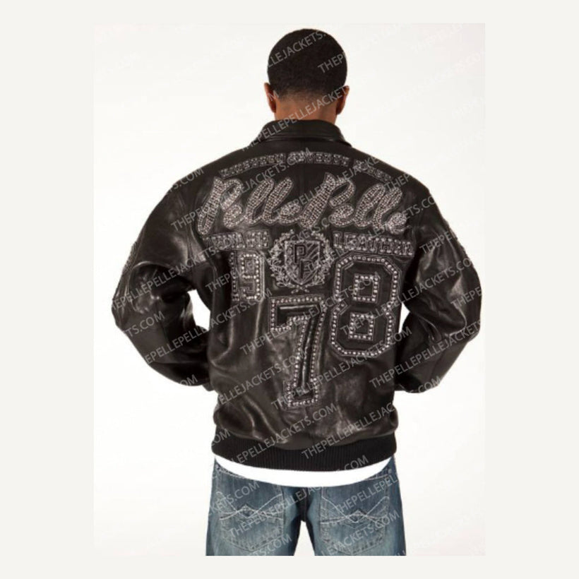 Encrusted Varsity Leather Jacket
