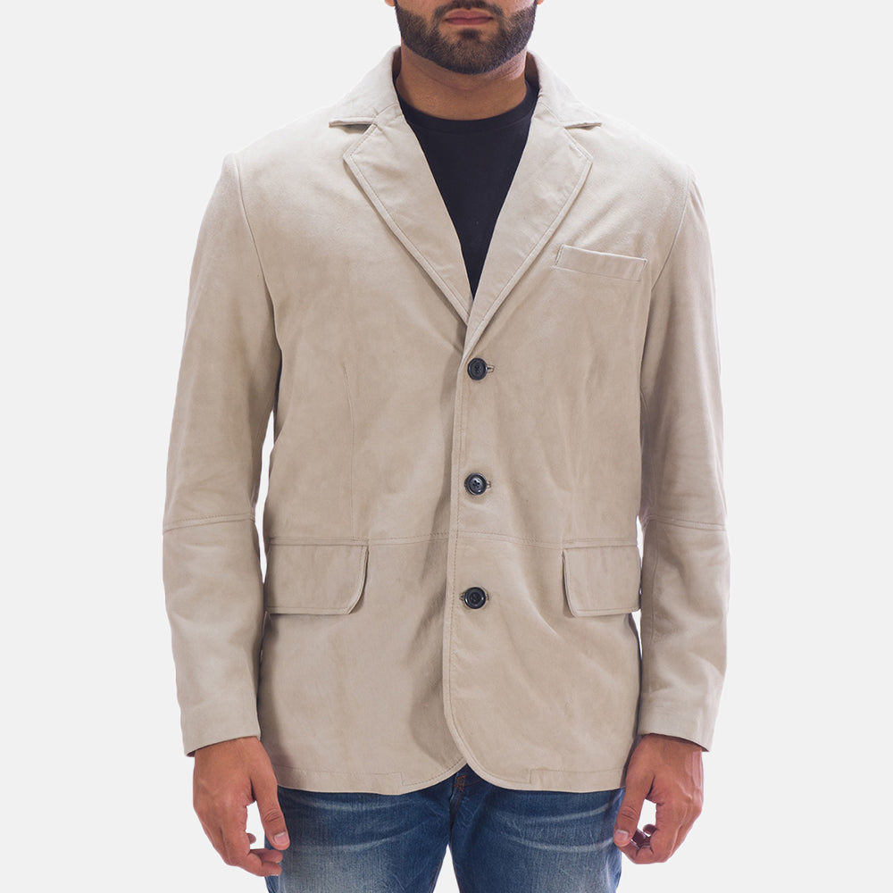 
Men's Professor By Day Suede Blazer in Off White (Greyish) Goatskin Suede - Front Profile View & Tailored Silhouette | Buy Online