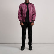 
Close-Up Detail of Varsity & Zipper Hardware on Quinton MA-1 Maroon Bomber Jacket