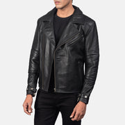 
Black Cowhide Leather Biker Jacket - Back View Showing Tailored Shoulder Fit & Clean Hemline