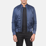 
Men's Ramon Blue Bomber Jacket in Blue Nylon - Front Profile View & Tailored Silhouette | Buy Online