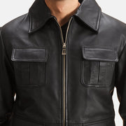 
Raven Black Leather Jacket - Lateral Side Profile View Showing Sleeve Cut & Athletic Taper Fit