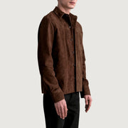 
Brown Goatskin suede Jacket - Back View Showing Tailored Shoulder Fit & Clean Hemline