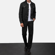
Men's Stallon Black Suede Jacket - Lateral Side Profile View Showing Sleeve Cut & Athletic Taper Fit