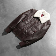 
Styled Fit Perspective of Women's Stella G-1 Maroon Leather Bomber Jacket on Model - Natural Daylight Drape