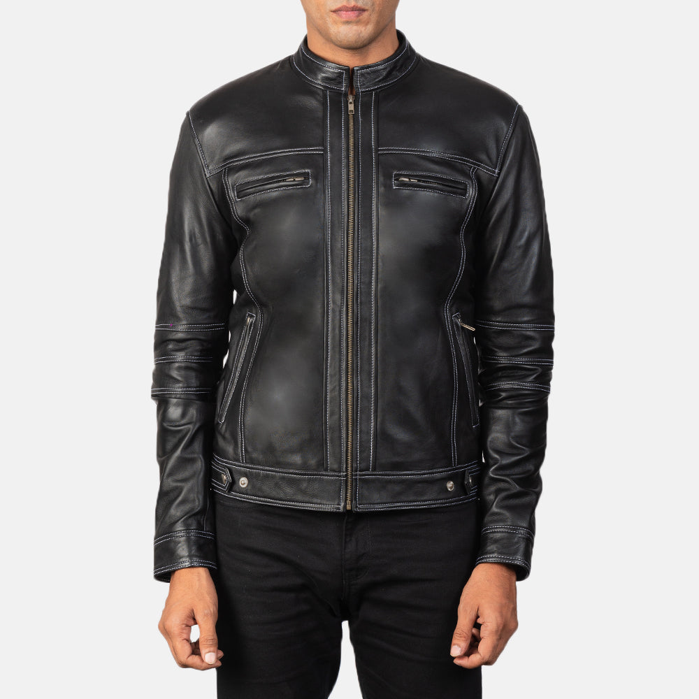 
Close-Up Detail of Band & Zipper Hardware on Youngster Distressed Black Leather Jacket