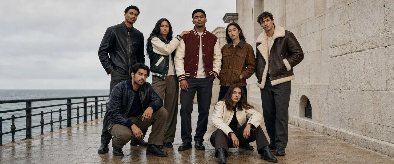 Orlaven leather outerwear in an editorial setting
